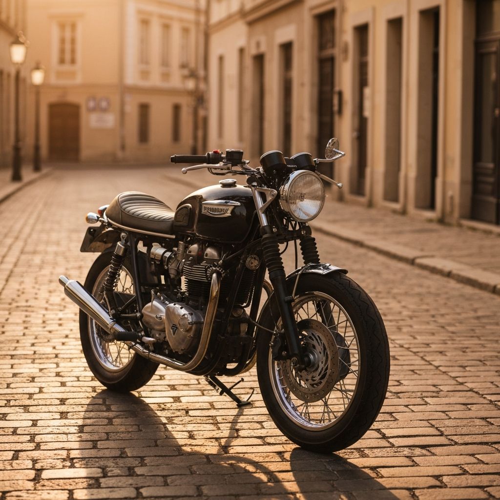 Cafe racer motorcycle at golden hour